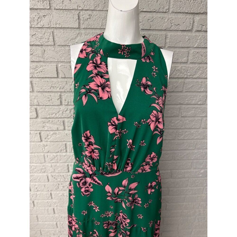 Sam Edelman Women Green With Pink Floral Cut-Out Midi Dress Size 10 - Picture 3 of 10